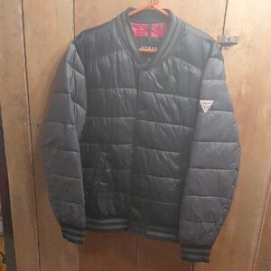 GUESS Men's Charcoal and Black Puffer Jacket